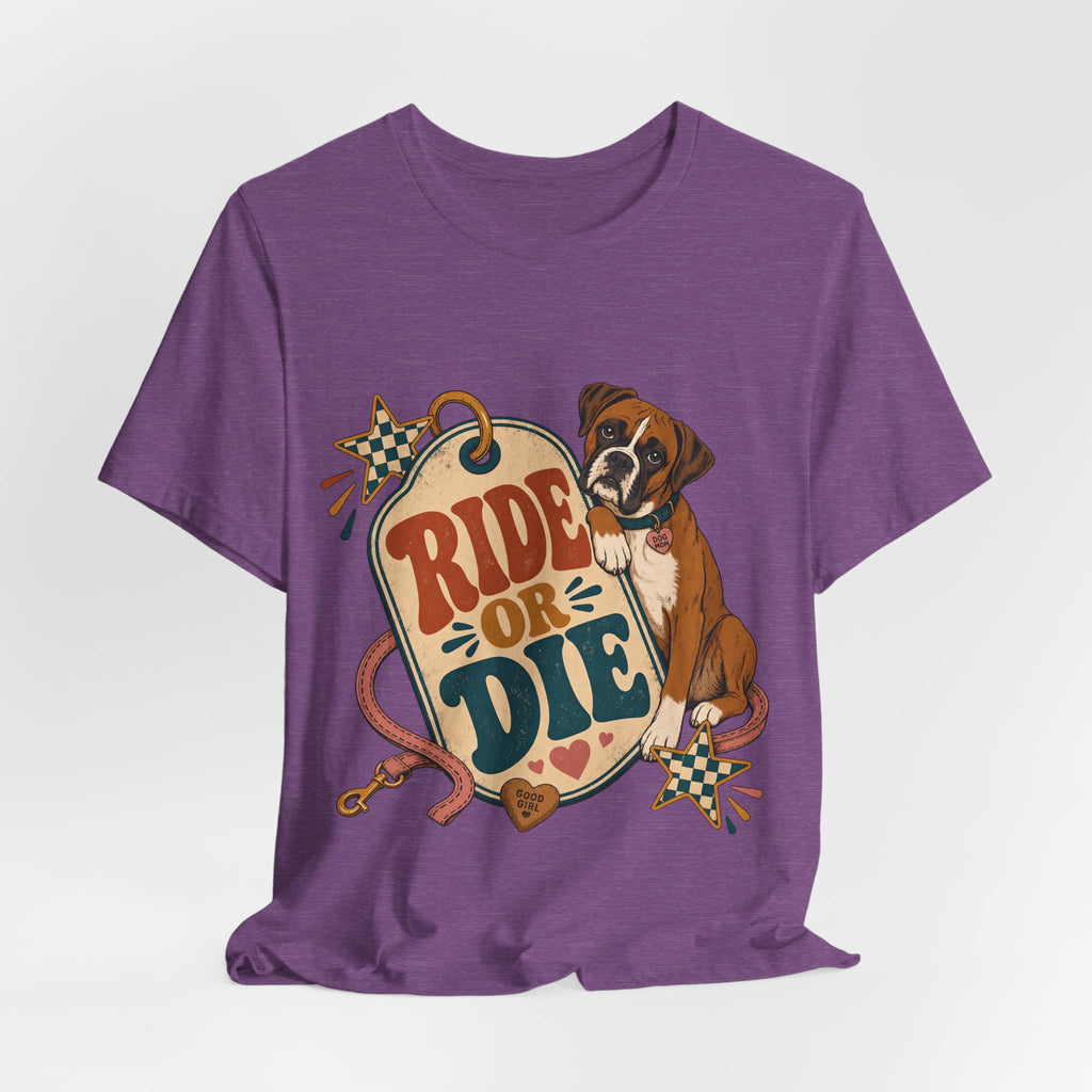 "Ride or Die" — Retro Boxer Dog Mom T-Shirt