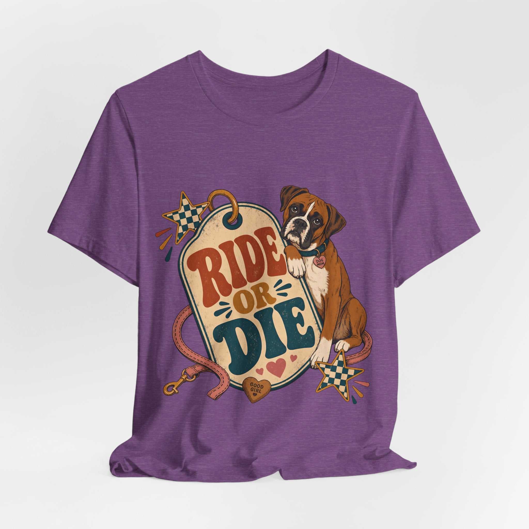 "Ride or Die" — Retro Boxer Dog Mom T-Shirt