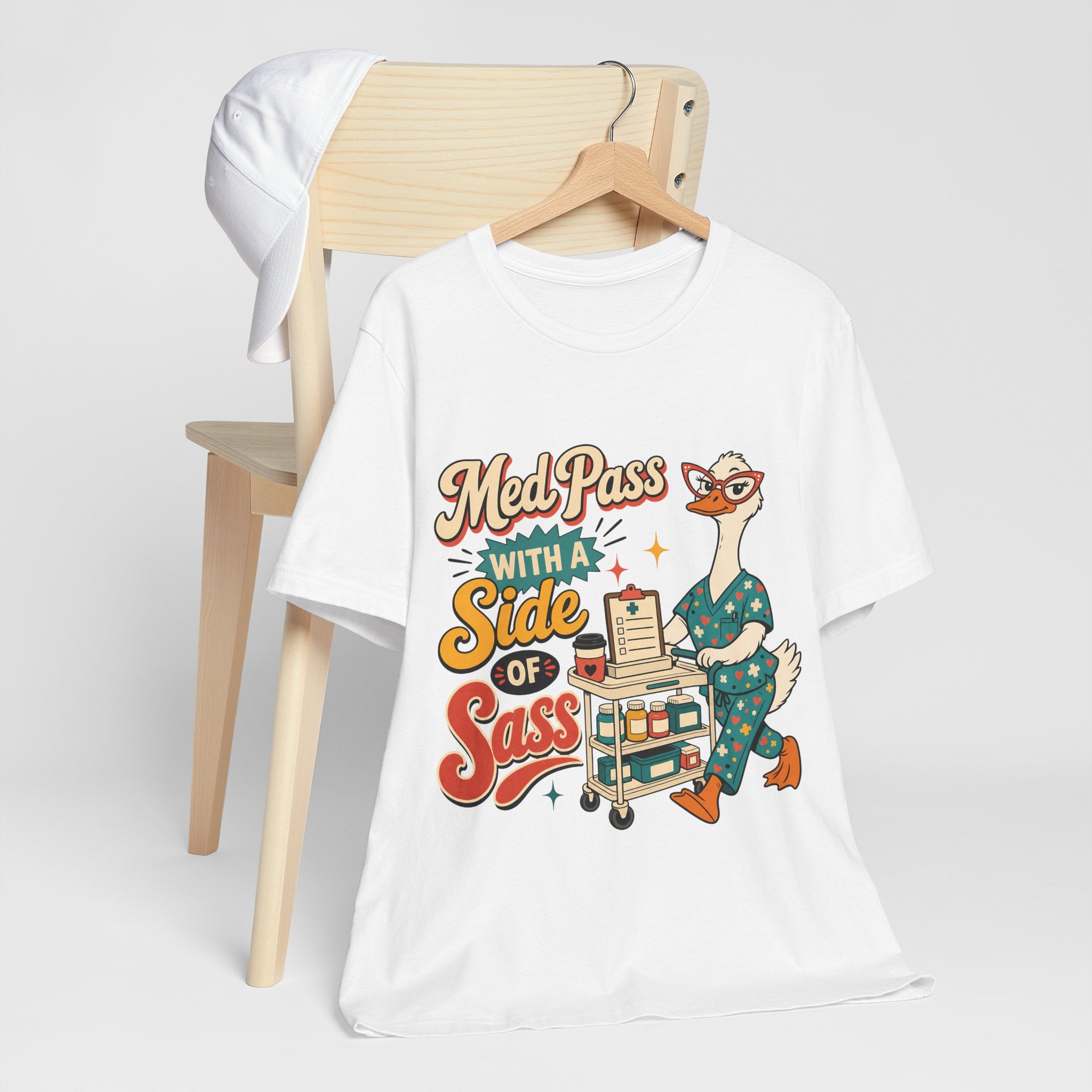 "Med Pass With A Side Of Sass" Nurse T-Shirt — Funny Nurse Graphic Tee