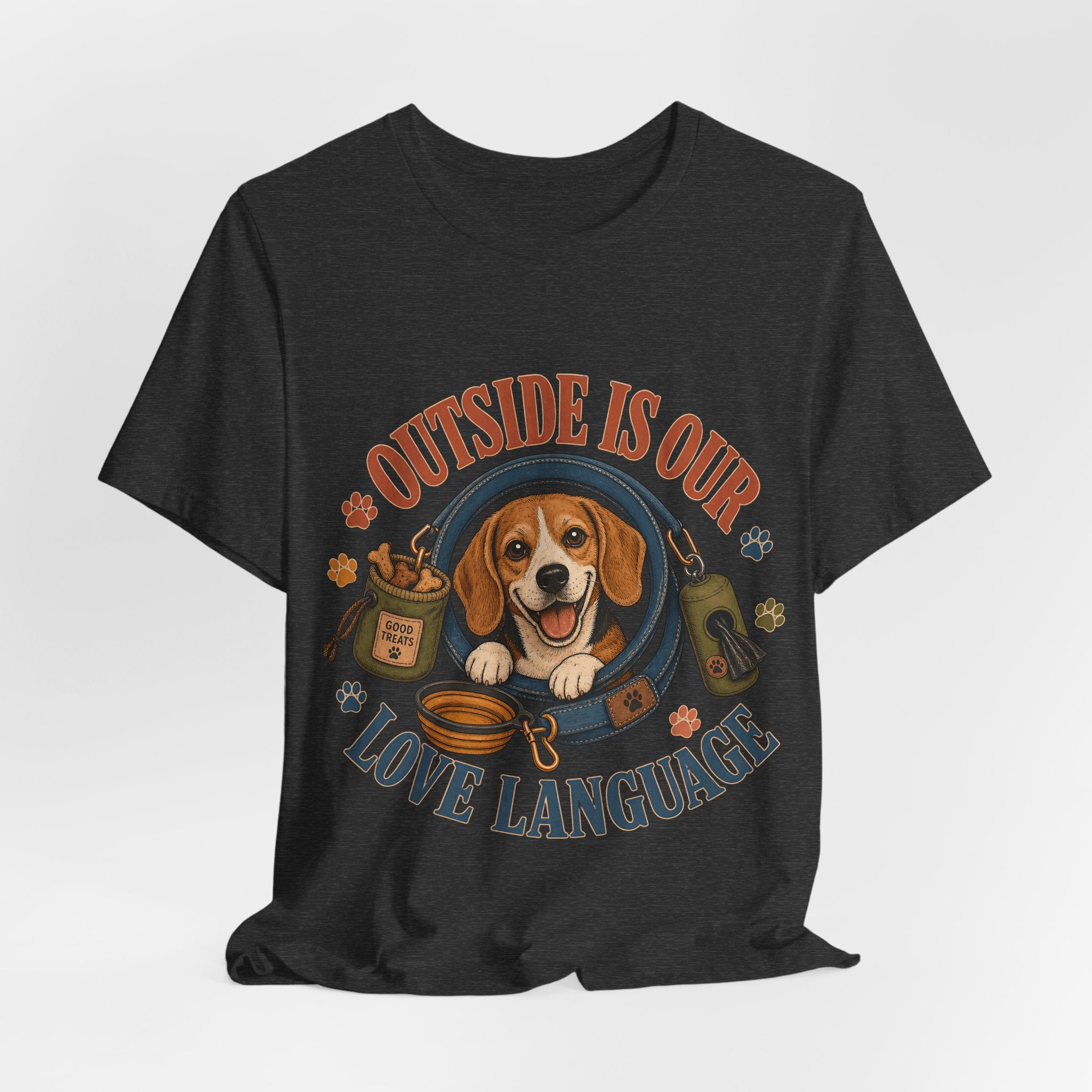 "Outside Is Our Love Language" Beagle T-Shirt — Retro Dog Lover Graphic Tee
