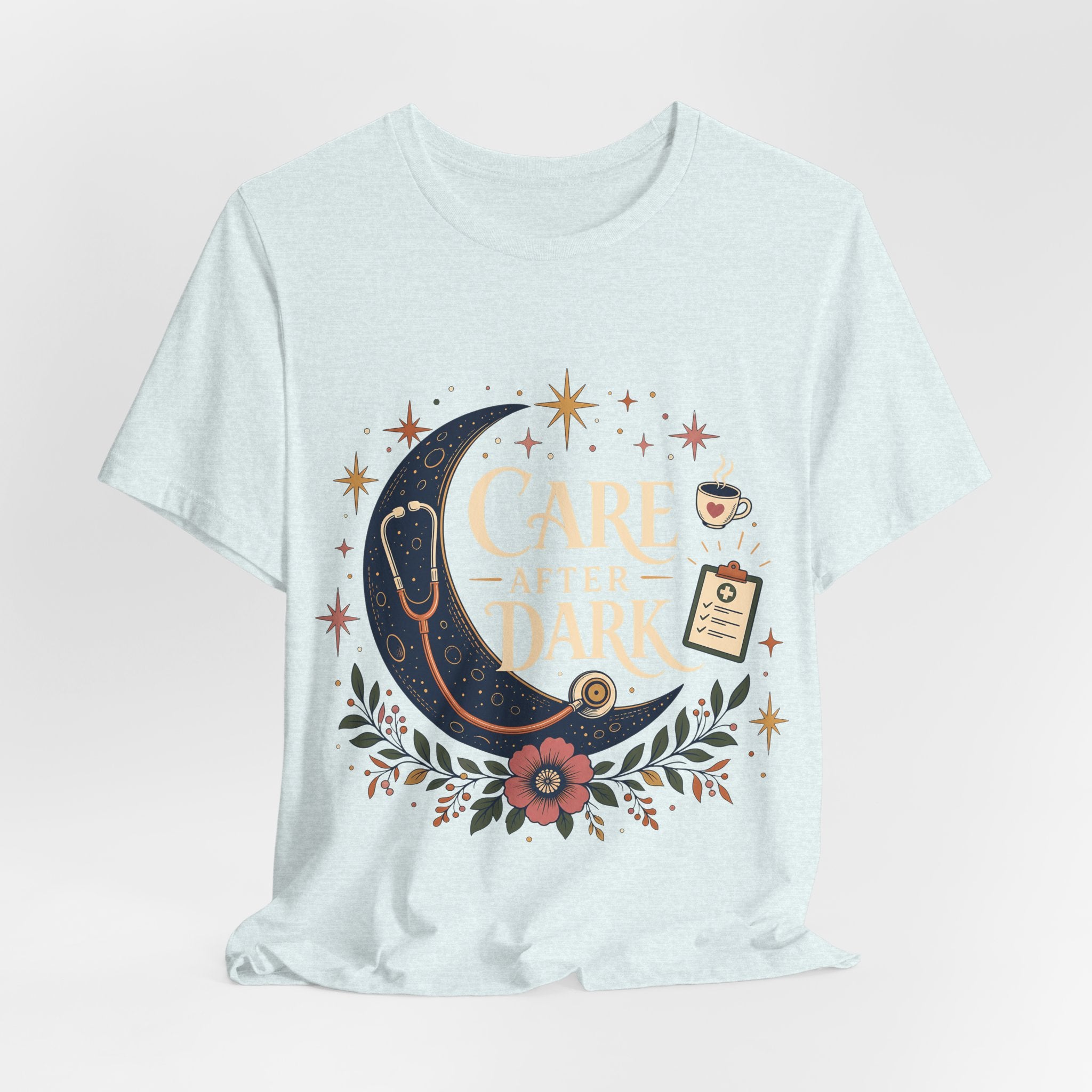 "Care After Dark" Night Shift Nurse T-Shirt — Celestial Nurse Graphic Tee
