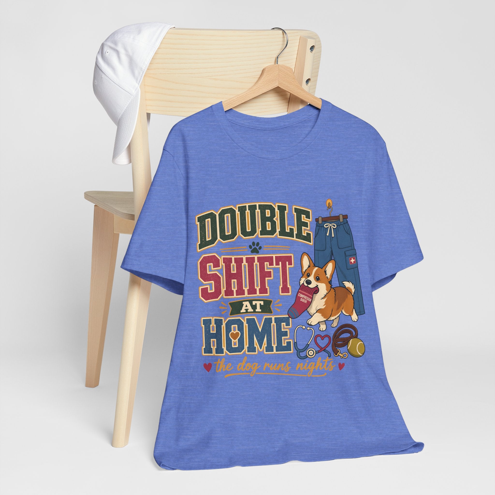 "Double Shift At Home" T-Shirt — Funny Nurse Dog Mom Graphic Tee