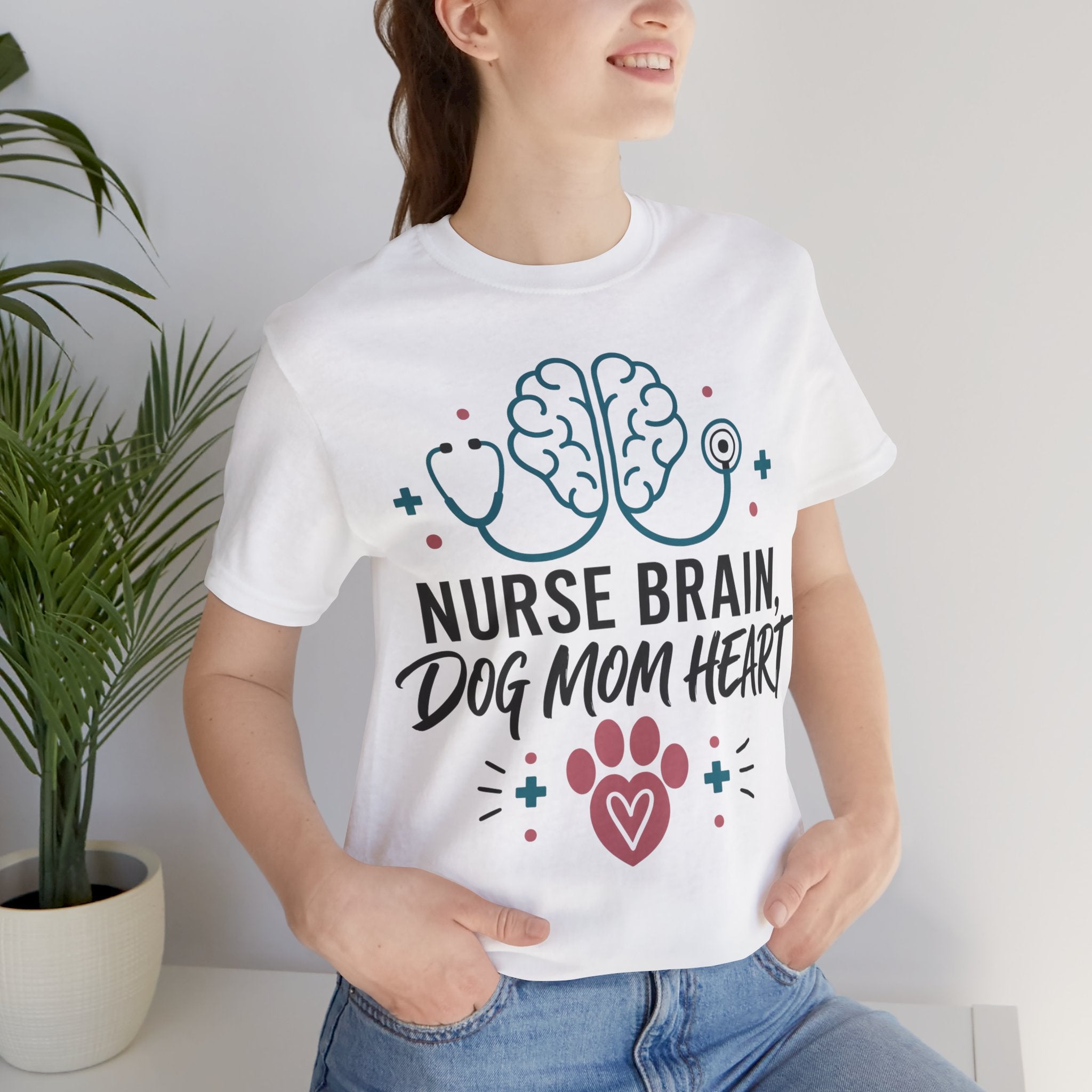 Nurse Brain Dog Mom Heart T‑Shirt - Cute Nurse & Dog Mom Graphic Tee