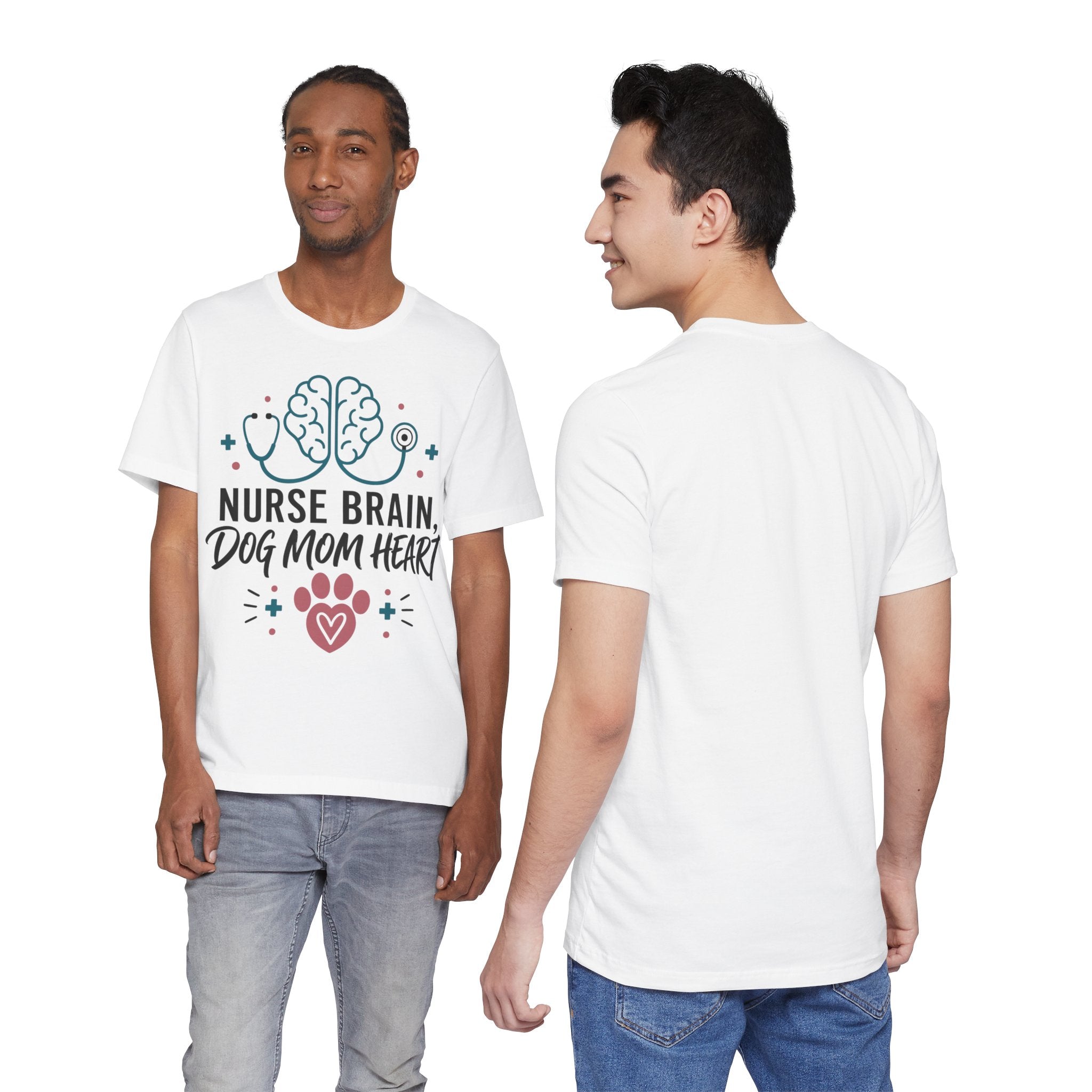 Nurse Brain Dog Mom Heart T‑Shirt - Cute Nurse & Dog Mom Graphic Tee