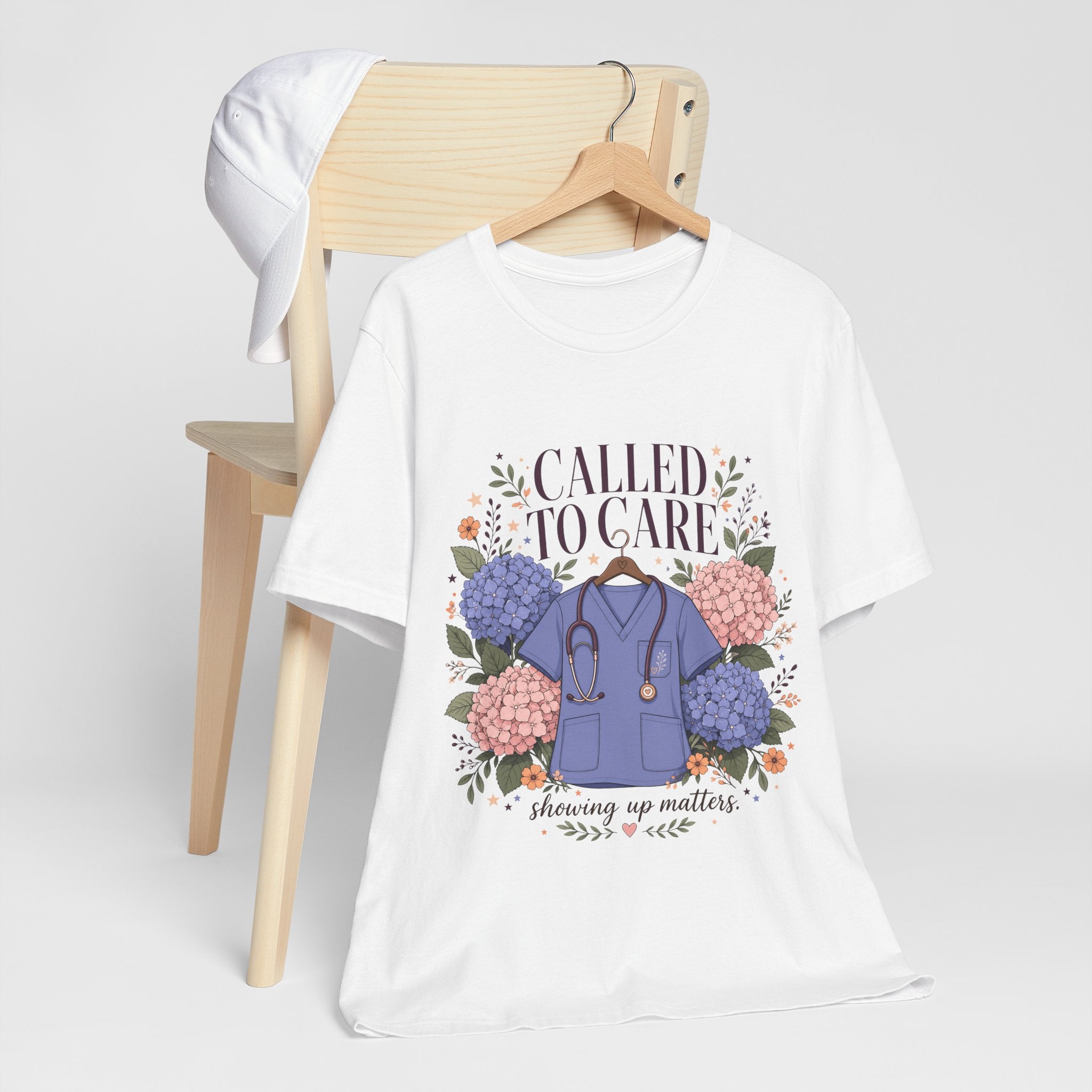 "Called To Care" Nurse T-Shirt — Floral Scrubs Nurse Graphic Tee