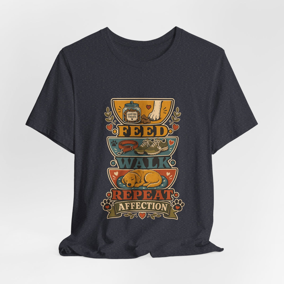 "Feed Walk Repeat Affection" — Retro Dog Mom T-Shirt