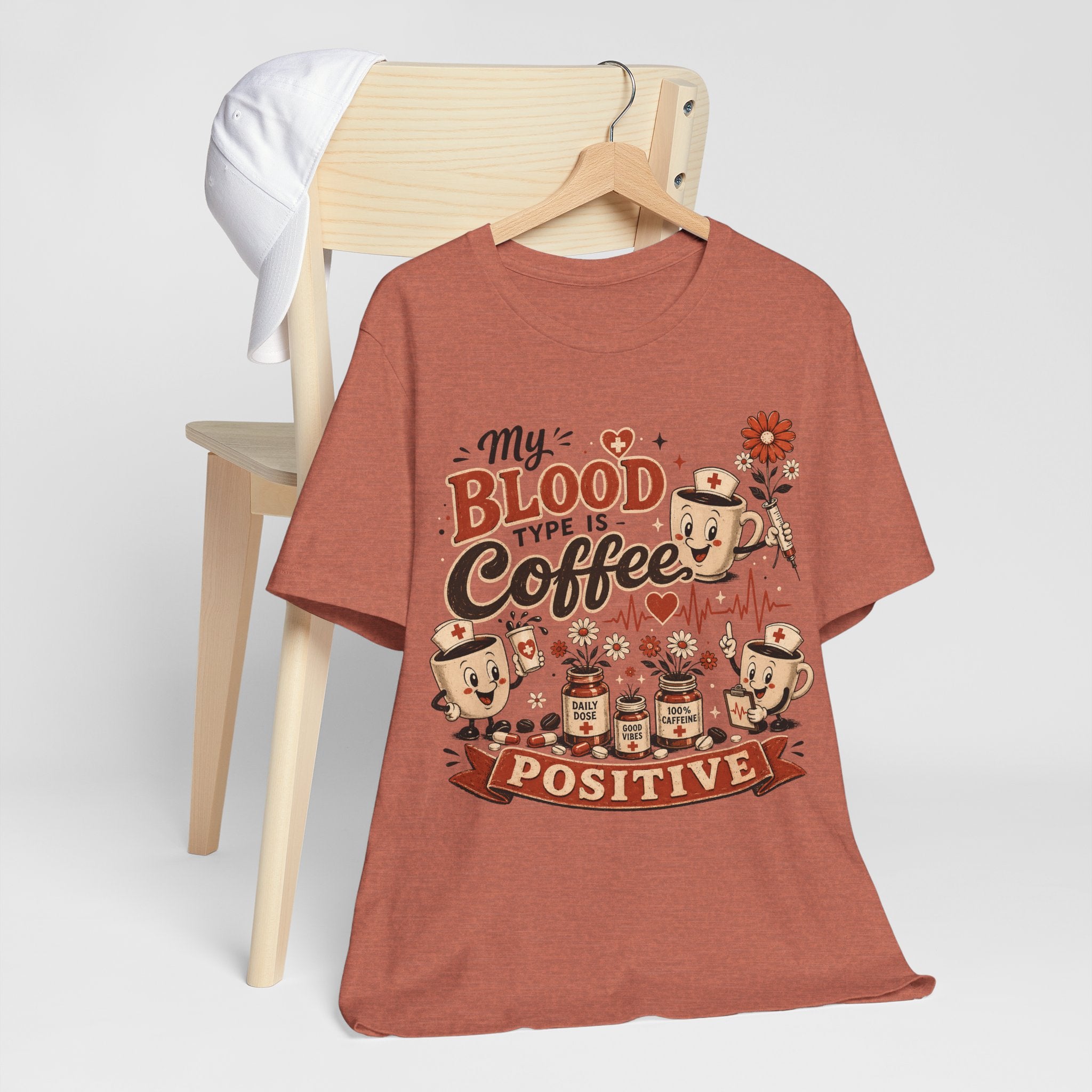 Coffee T-Shirt — "My Blood Type Is Coffee Positive" Cute Vintage Coffee Mug Tee