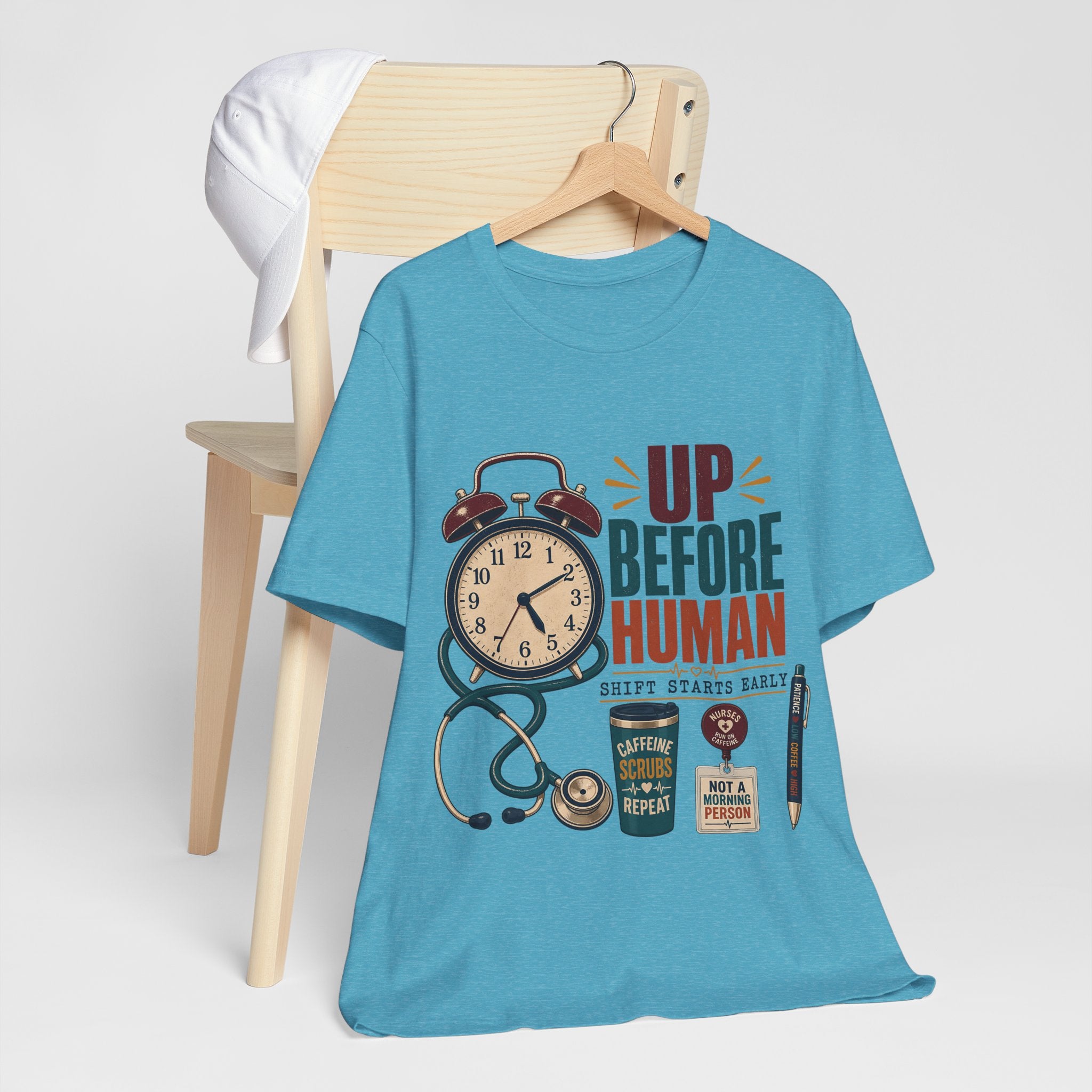 "Up Before Human" T-Shirt — Bold Retro Nurse Shift Graphic Tee