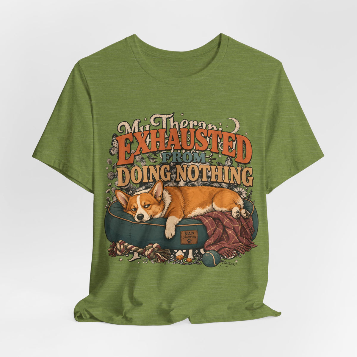 "Exhausted From Doing Nothing" Corgi T-Shirt — Funny Sleepy Dog Graphic Tee