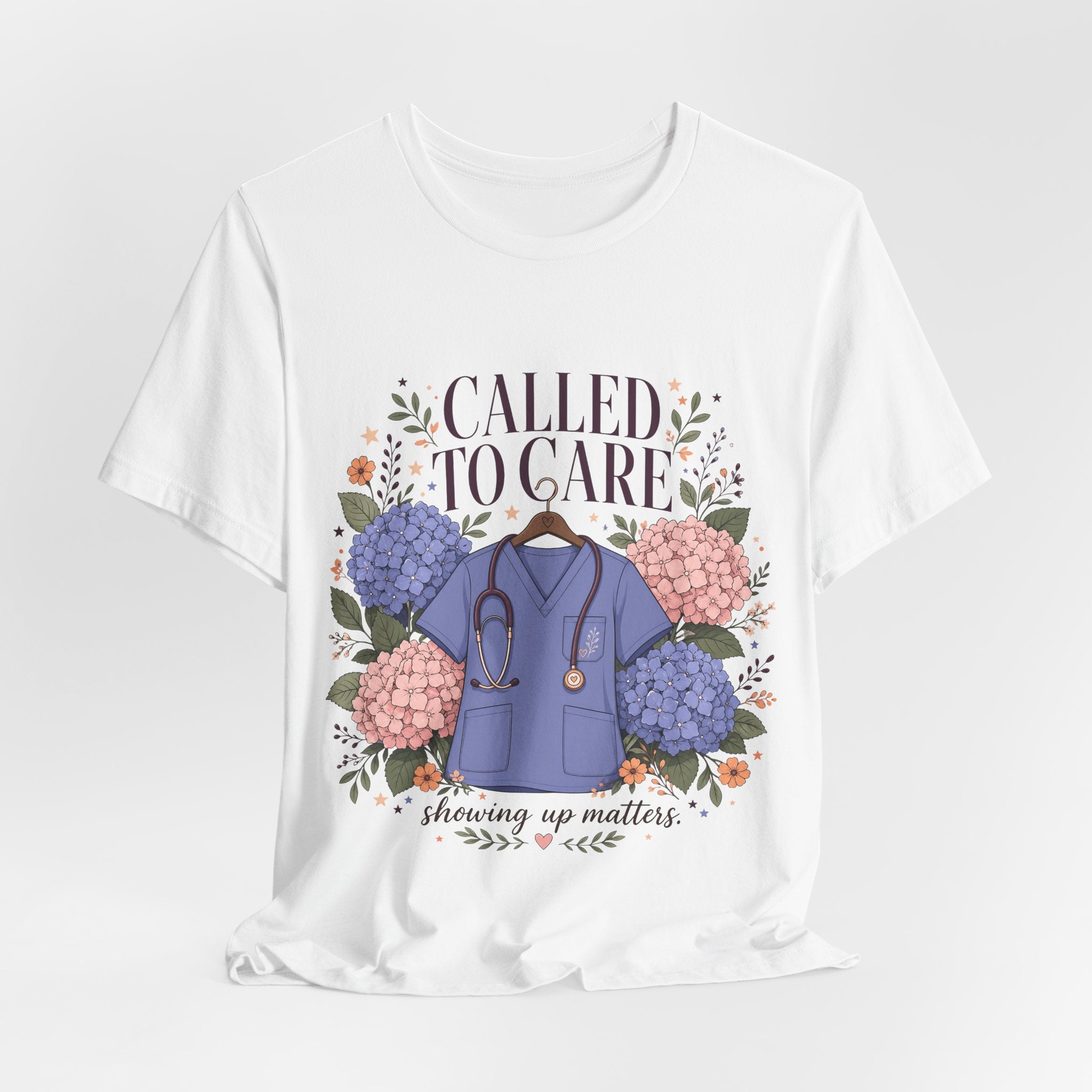 "Called To Care" Nurse T-Shirt — Floral Scrubs Nurse Graphic Tee