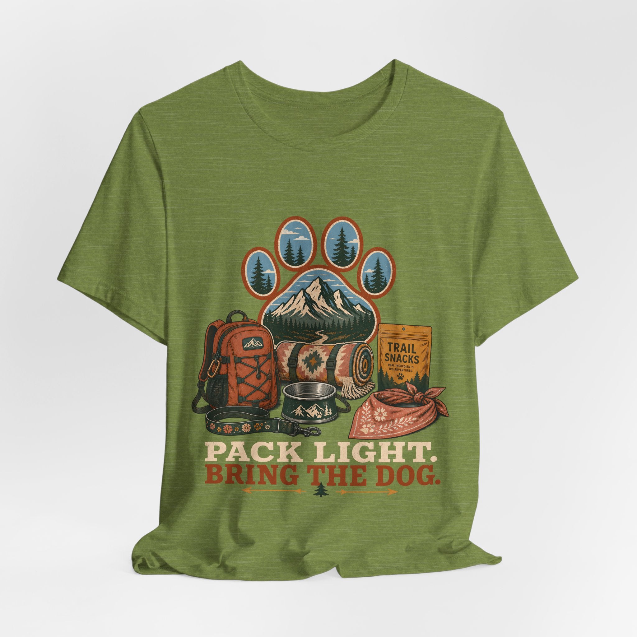 "Pack Light Bring The Dog" T-Shirt — Hiking Dog Lover Graphic Tee