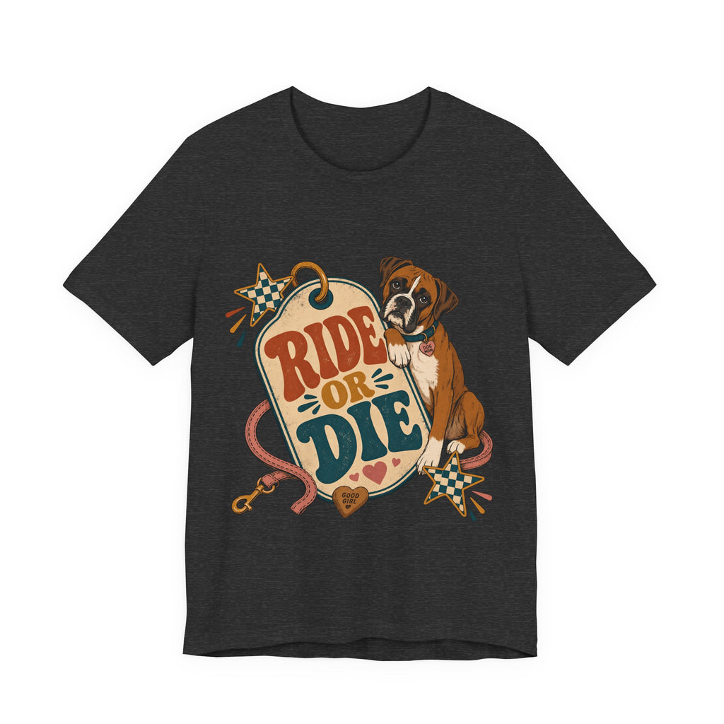 "Ride or Die" — Retro Boxer Dog Mom T-Shirt