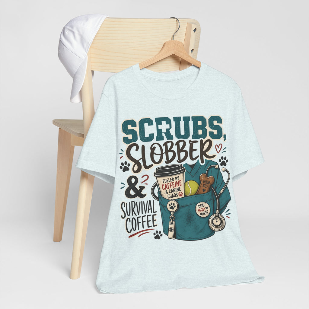 Scrubs, Slobber & Survival Coffee Tee — Funny Vet Nurse Shirt