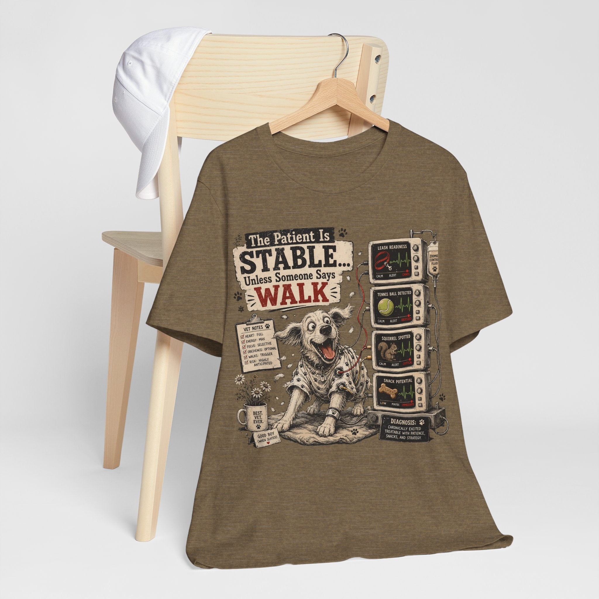 Dog Vet T-Shirt – “The Patient Is Stable… Unless Someone Says WALK” Veterinary Nurse Tee