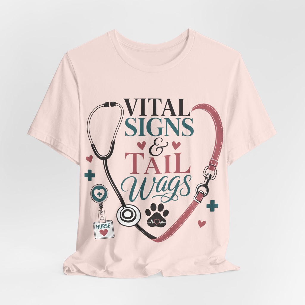 Vital Signs & Tail Wags Tee - Nurse Vet Stethoscope Paw Print T-Shirt