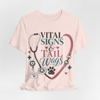 Vital Signs & Tail Wags Tee - Nurse Vet Stethoscope Paw Print T-Shirt