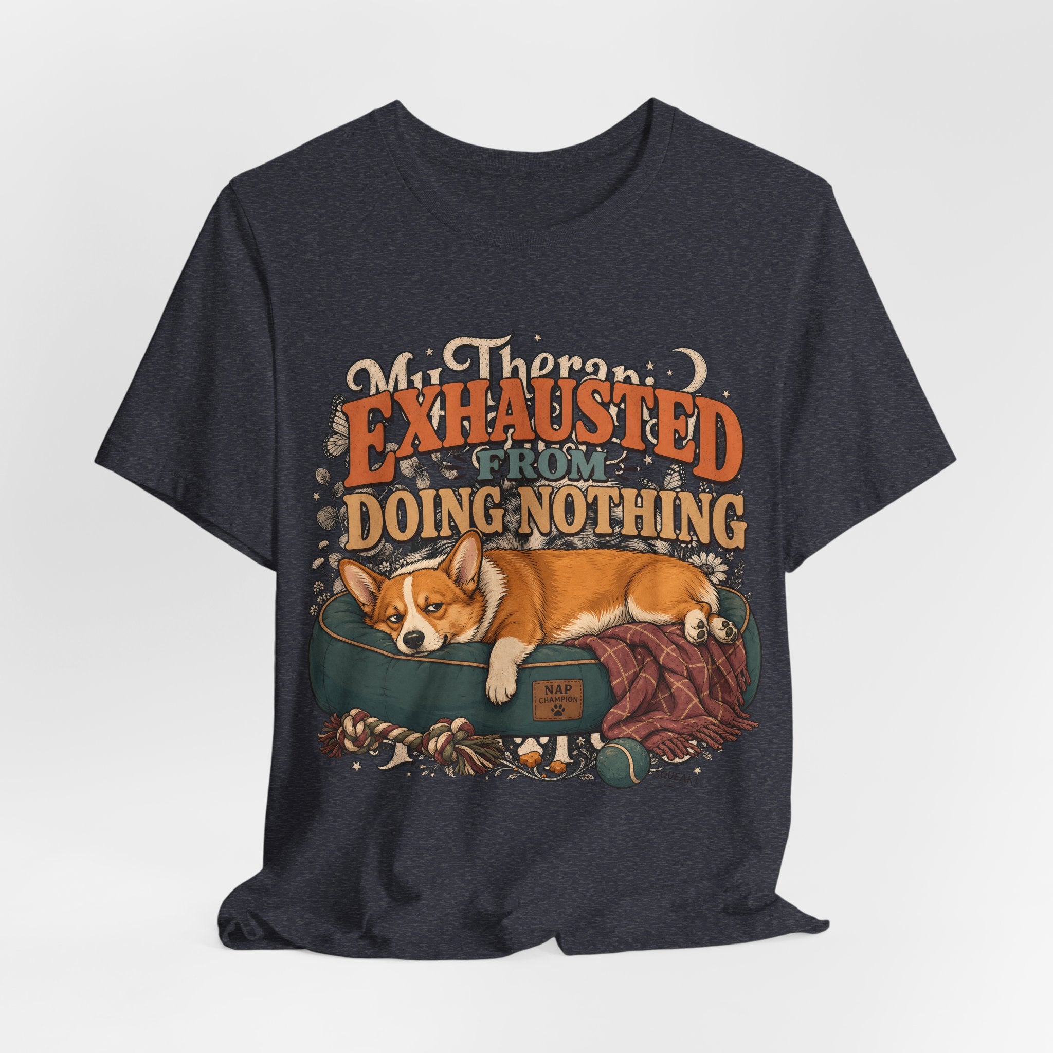 "Exhausted From Doing Nothing" Corgi T-Shirt — Funny Sleepy Dog Graphic Tee