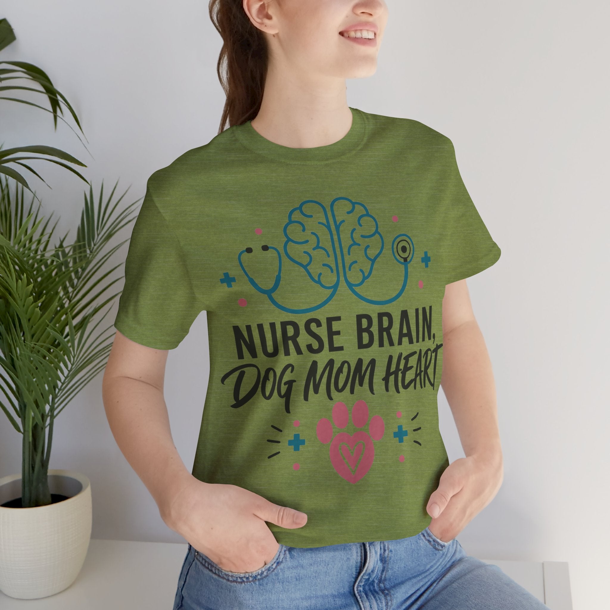 Nurse Brain Dog Mom Heart T‑Shirt - Cute Nurse & Dog Mom Graphic Tee