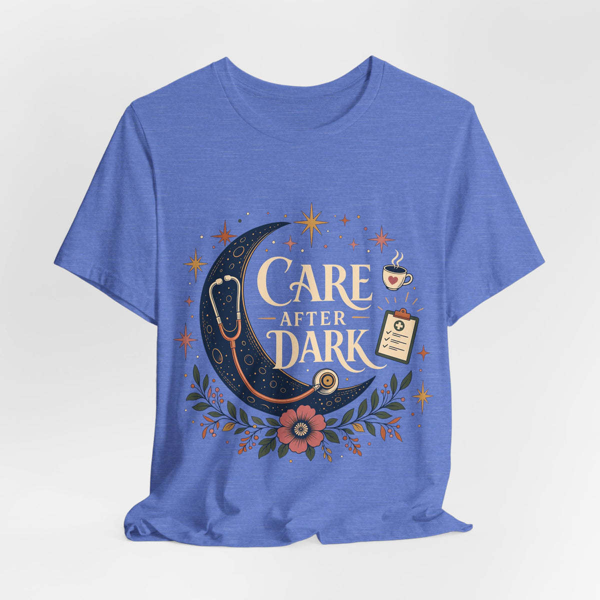 "Care After Dark" Night Shift Nurse T-Shirt — Celestial Nurse Graphic Tee