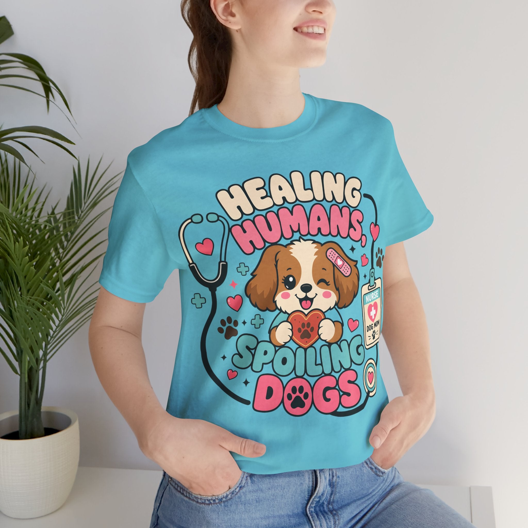 Healing Humans, Spoiling Dogs T‑Shirt — Cute Veterinary Nurse Dog Mom Tee