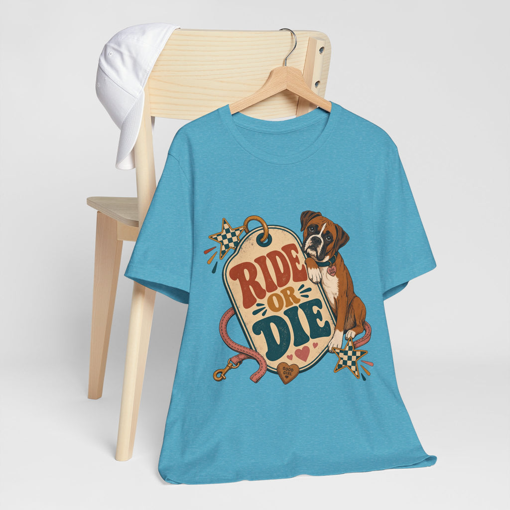 "Ride or Die" — Retro Boxer Dog Mom T-Shirt