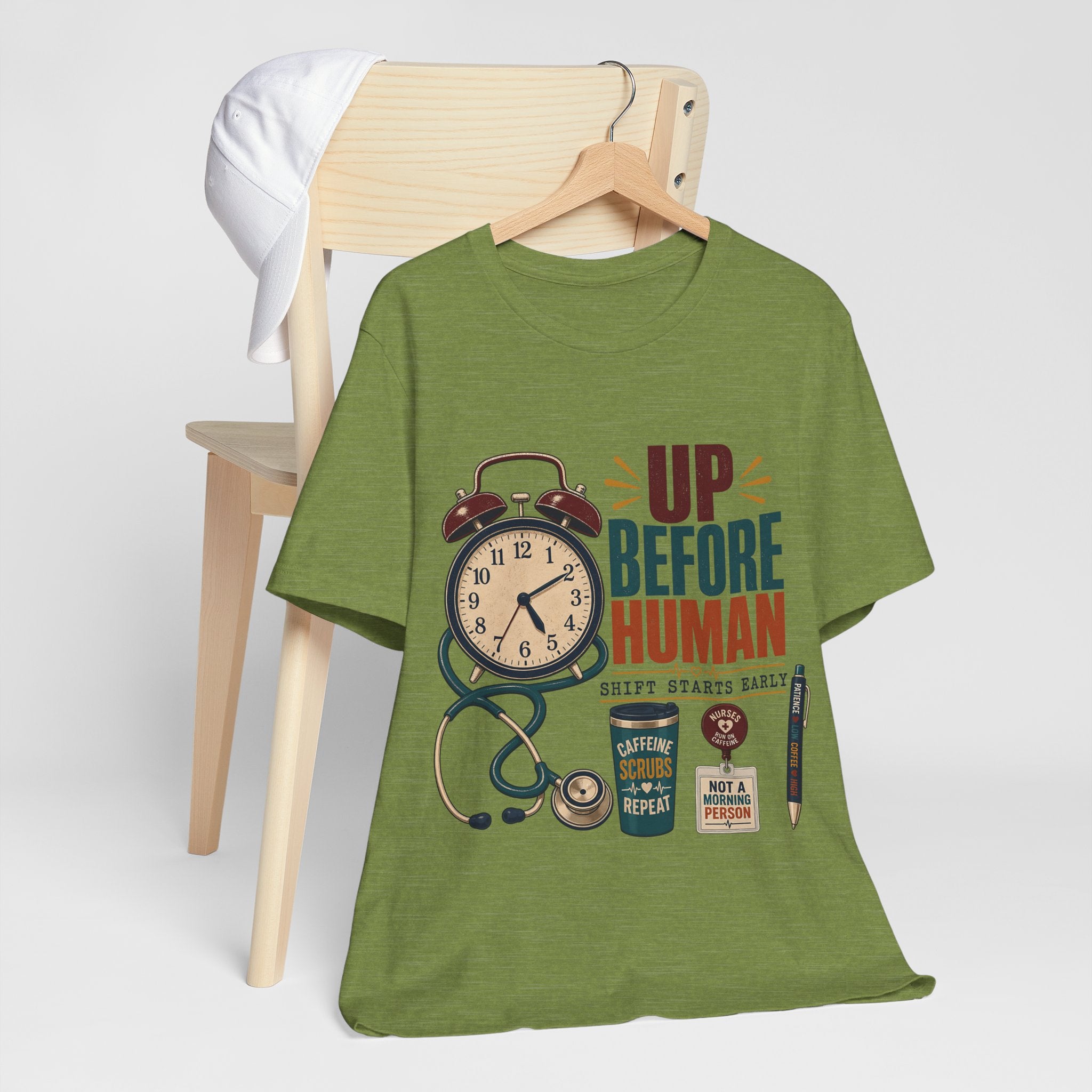 "Up Before Human" T-Shirt — Bold Retro Nurse Shift Graphic Tee
