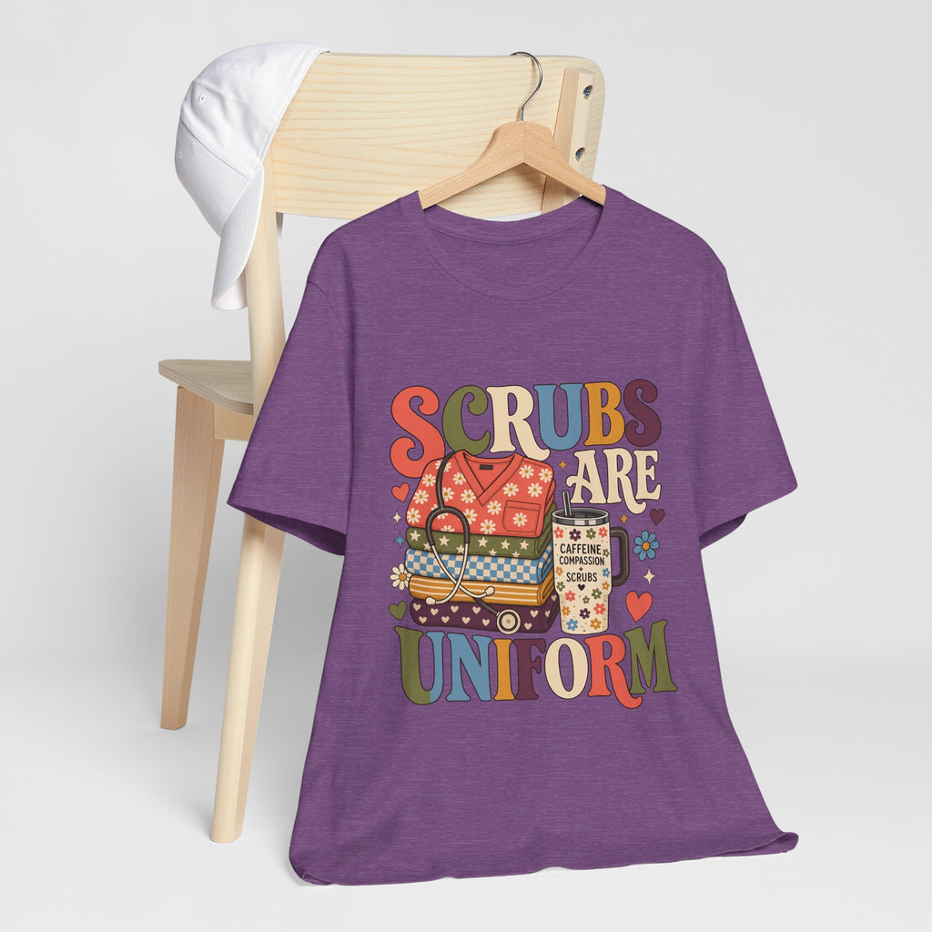 "Scrubs Are My Uniform" Retro Nurse T-Shirt — Funny Nurse Graphic Tee