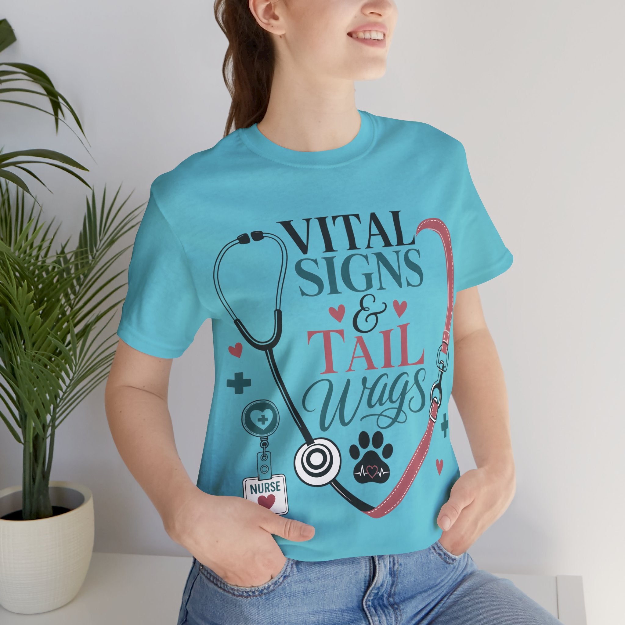 Vital Signs & Tail Wags Tee - Nurse Vet Stethoscope Paw Print T-Shirt