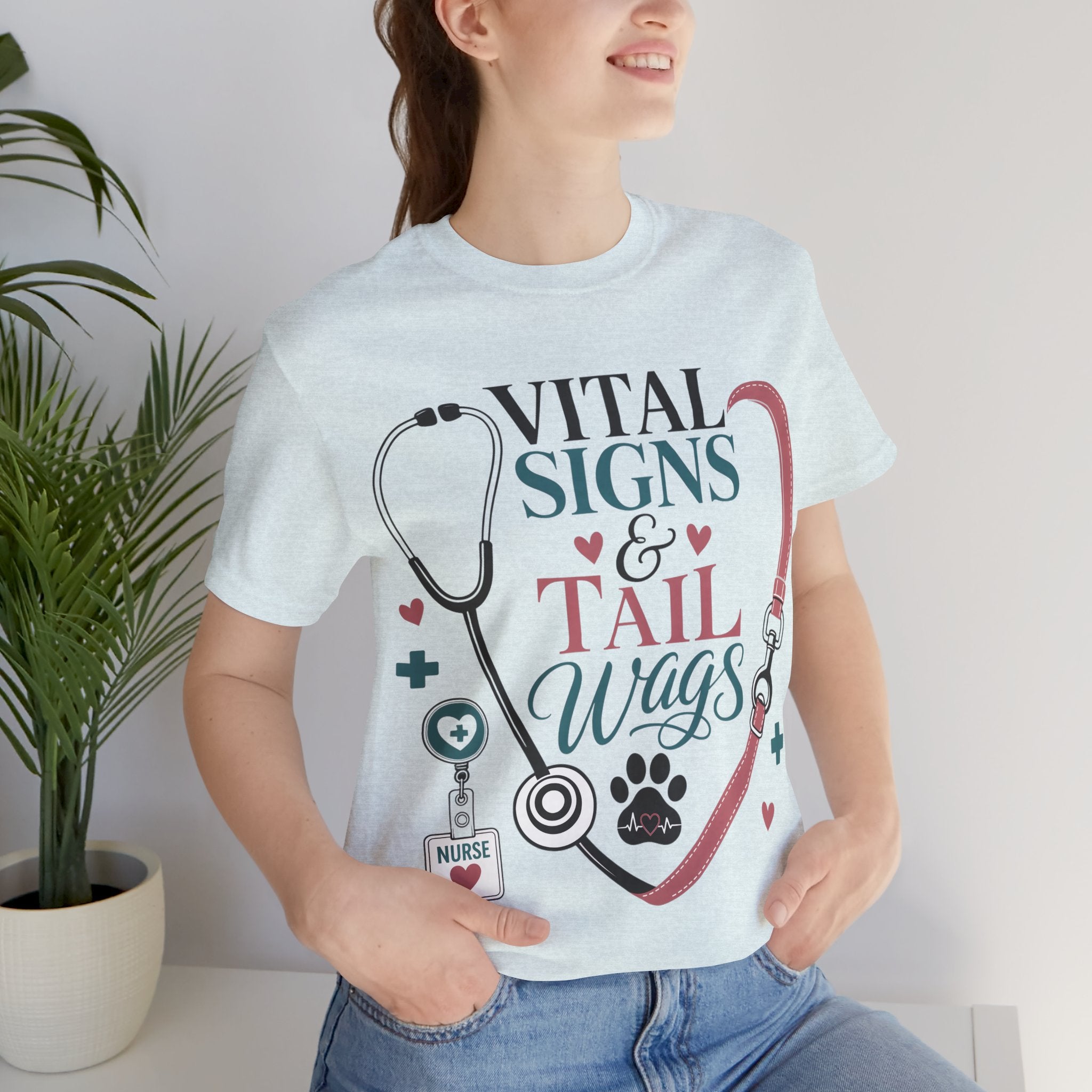 Vital Signs & Tail Wags Tee - Nurse Vet Stethoscope Paw Print T-Shirt