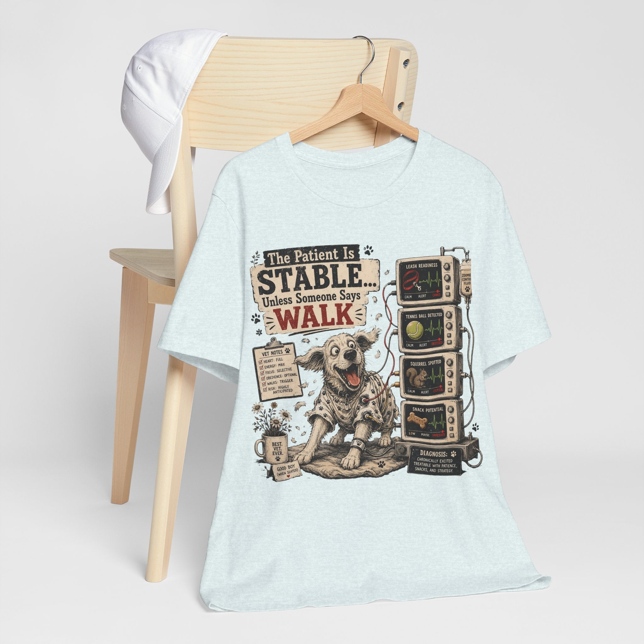Dog Vet T-Shirt – “The Patient Is Stable… Unless Someone Says WALK” Veterinary Nurse Tee