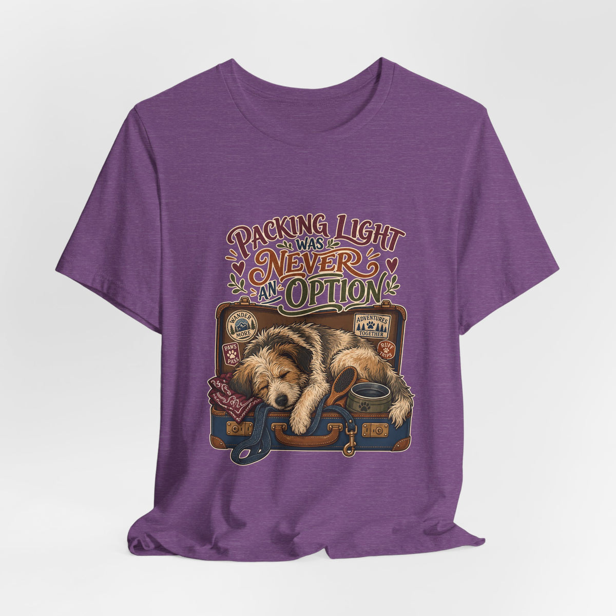 "Packing Light Was Never An Option" T-Shirt — Whimsical Travel Dog Graphic Tee