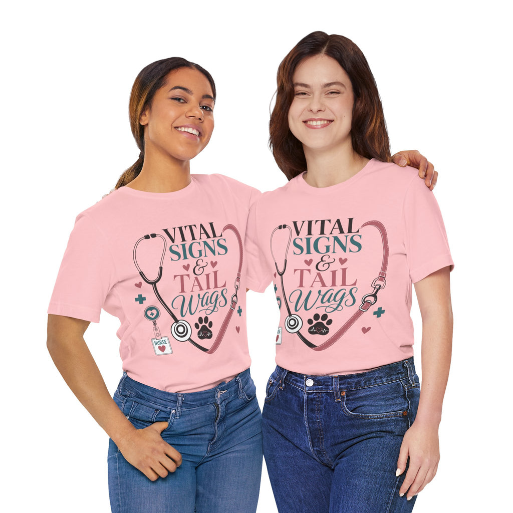 Vital Signs & Tail Wags Tee - Nurse Vet Stethoscope Paw Print T-Shirt