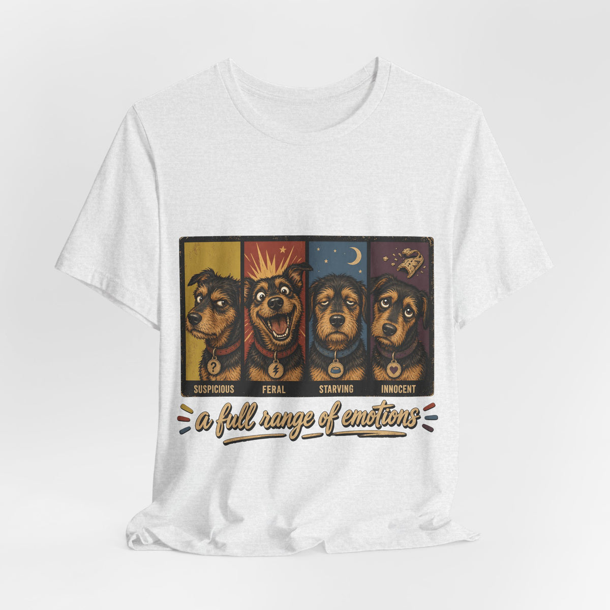 "A Full Range of Emotions" Dog T-Shirt — Funny Mood Chart Graphic Tee