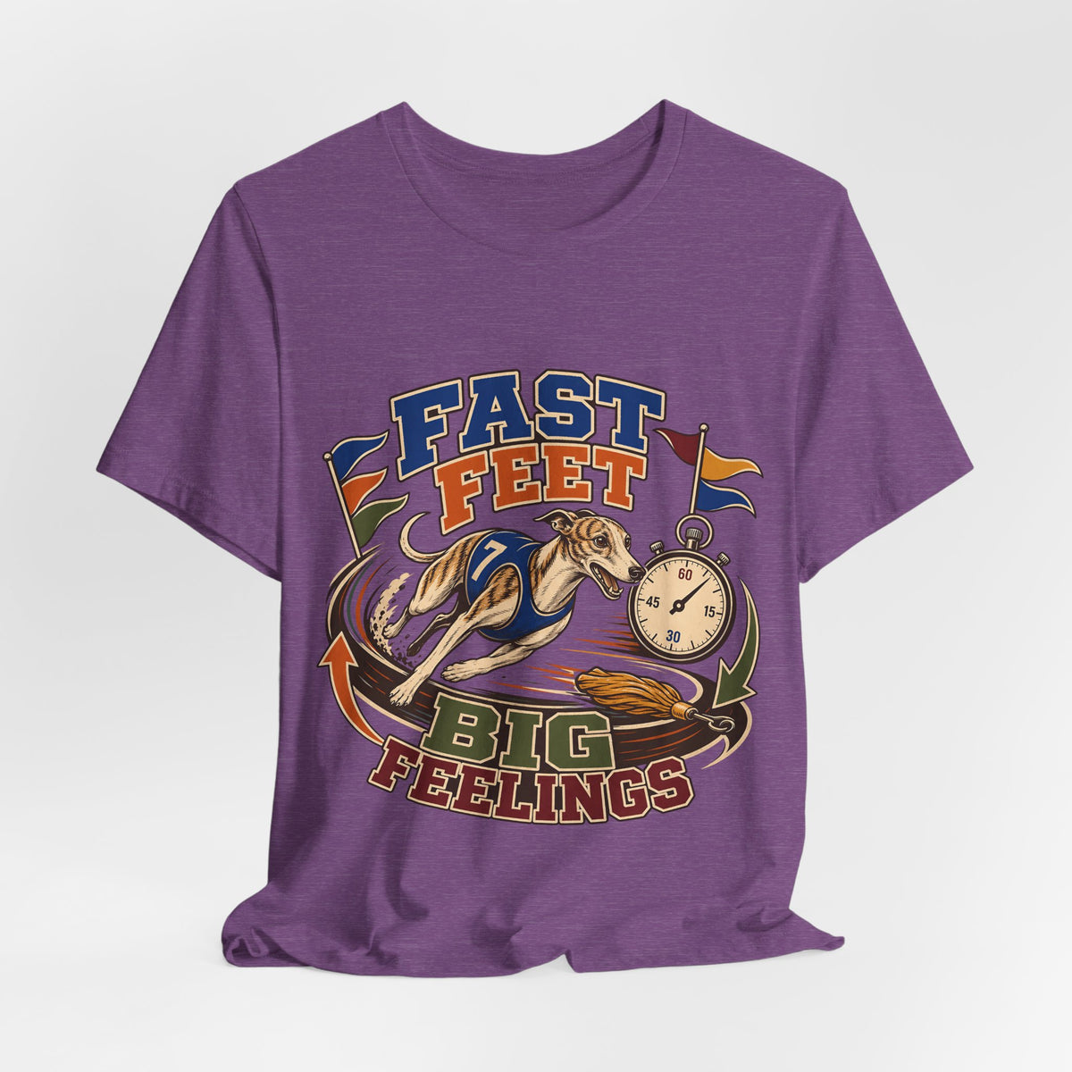 "Fast Feet Big Feelings" T-Shirt — Sporty Vintage Whippet Graphic Tee