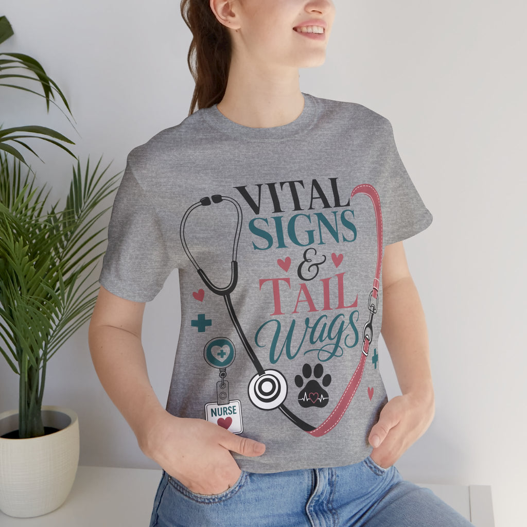 Vital Signs & Tail Wags Tee - Nurse Vet Stethoscope Paw Print T-Shirt