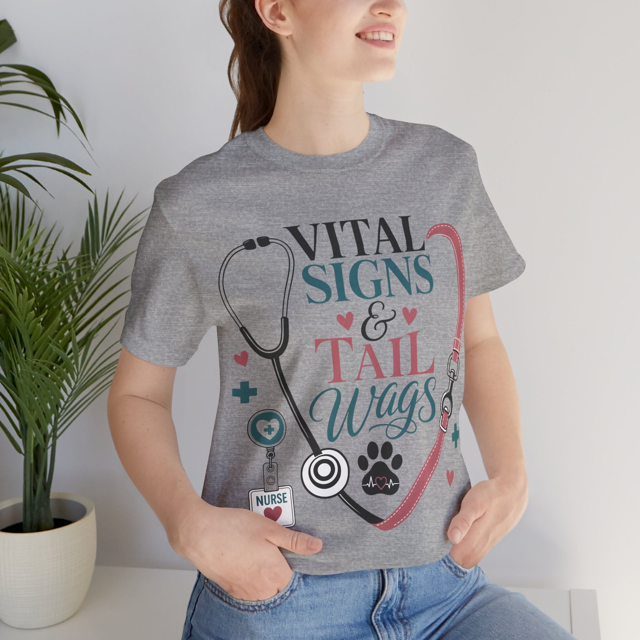 Vital Signs & Tail Wags Tee - Nurse Vet Stethoscope Paw Print T-Shirt