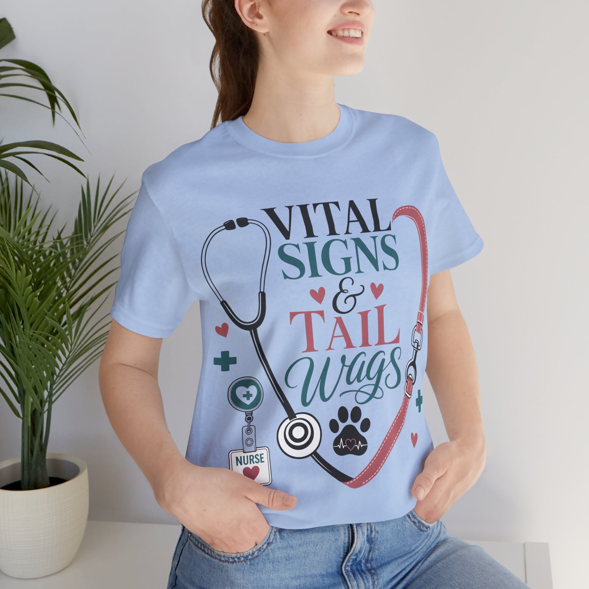 Vital Signs & Tail Wags Tee - Nurse Vet Stethoscope Paw Print T-Shirt