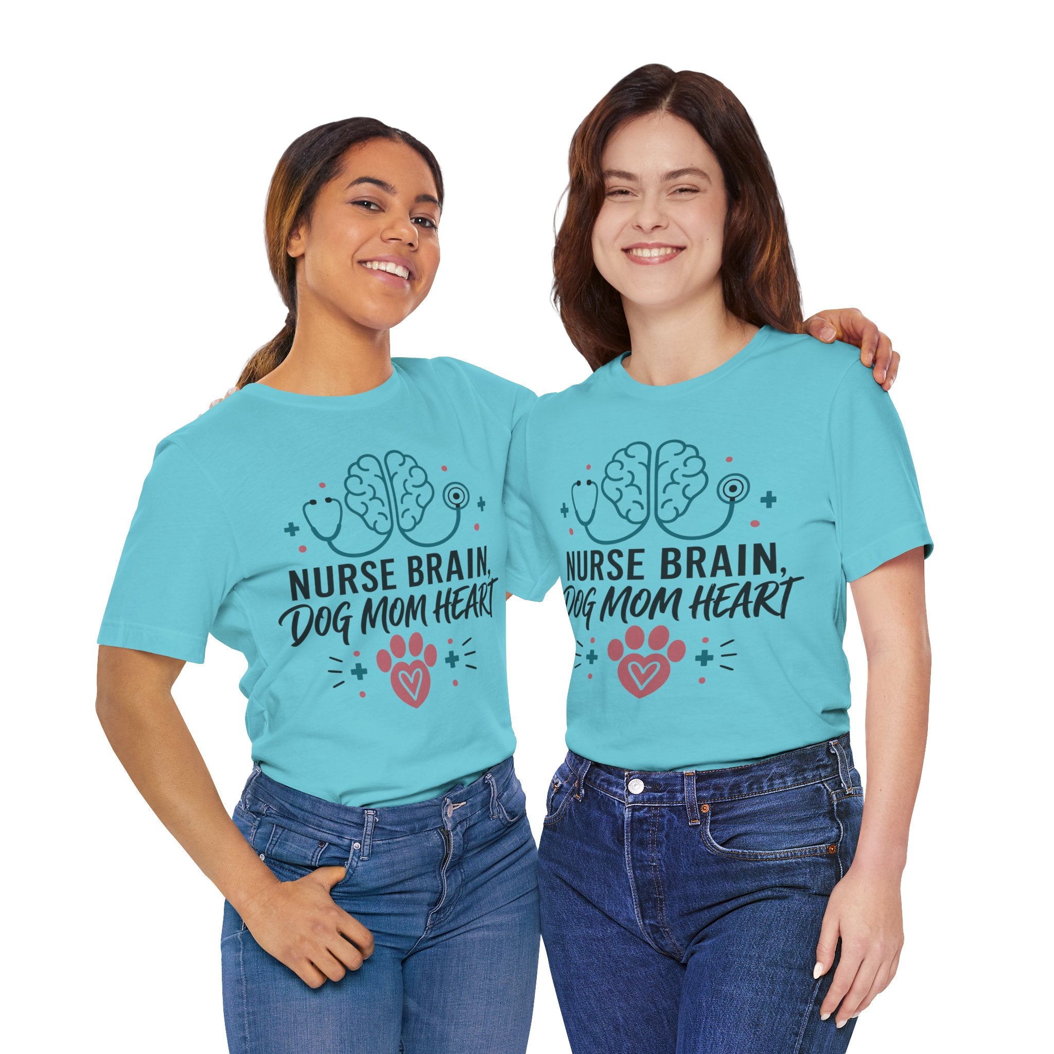Nurse Brain Dog Mom Heart T‑Shirt - Cute Nurse & Dog Mom Graphic Tee