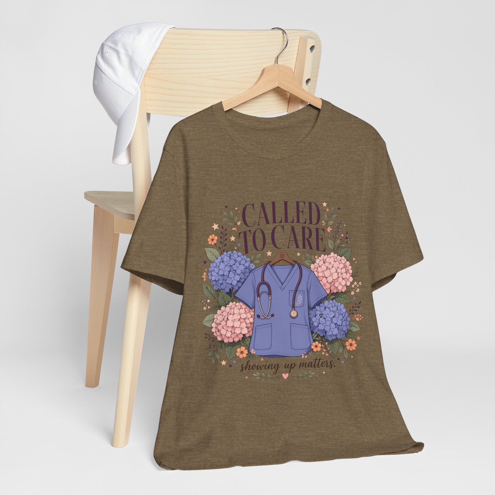 "Called To Care" Nurse T-Shirt — Floral Scrubs Nurse Graphic Tee