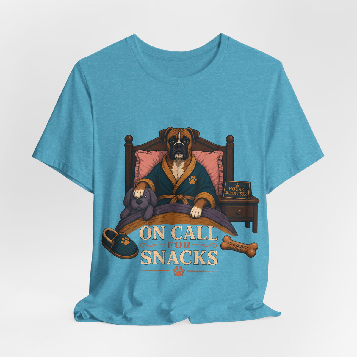 "On Call For Snacks" T-Shirt — Humorous Boxer Dog Graphic Tee