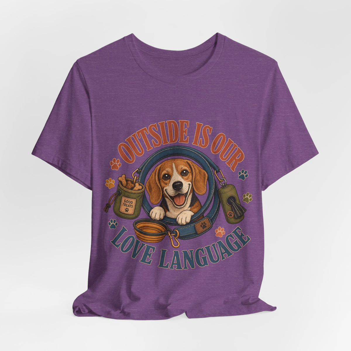 "Outside Is Our Love Language" Beagle T-Shirt — Retro Dog Lover Graphic Tee