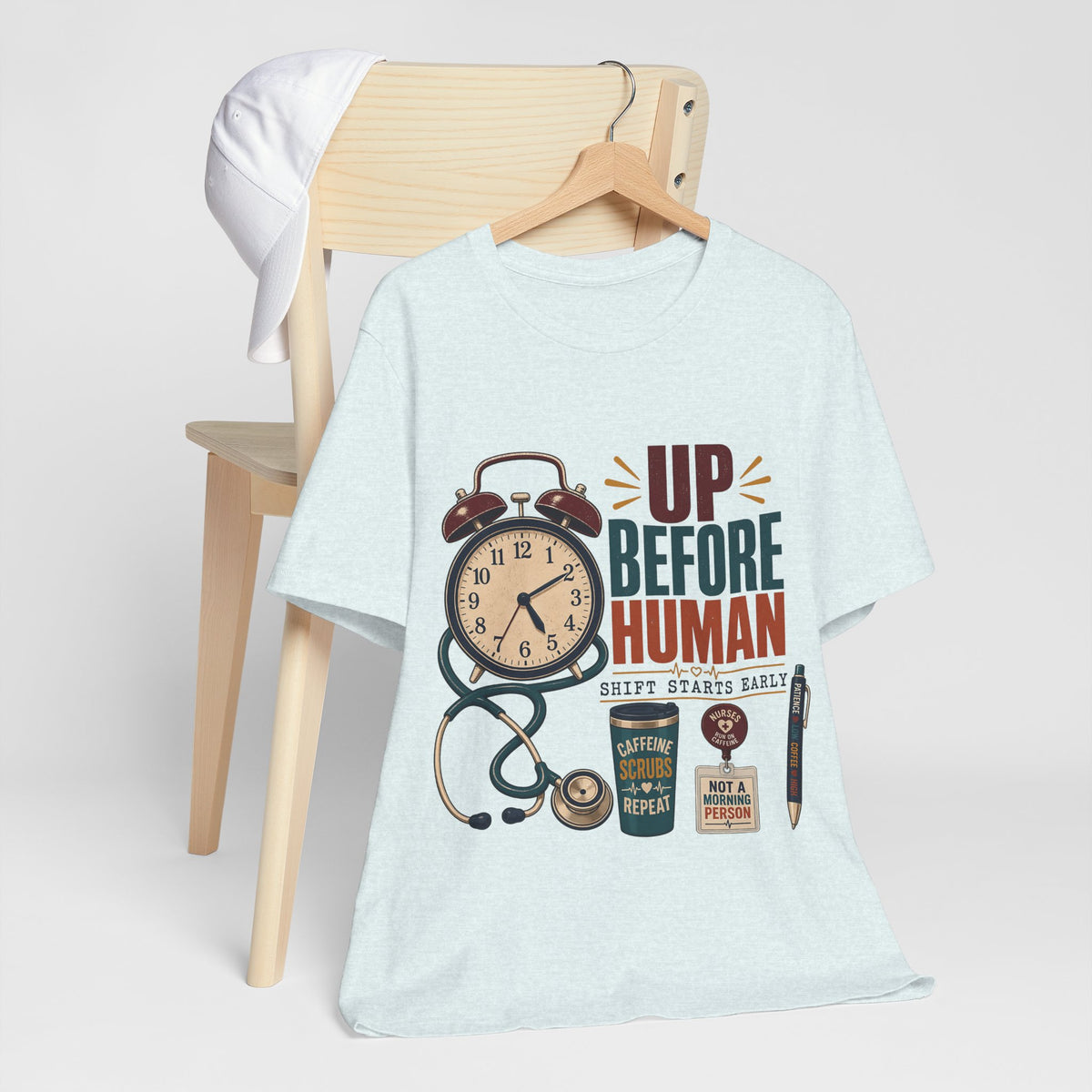 "Up Before Human" T-Shirt — Bold Retro Nurse Shift Graphic Tee