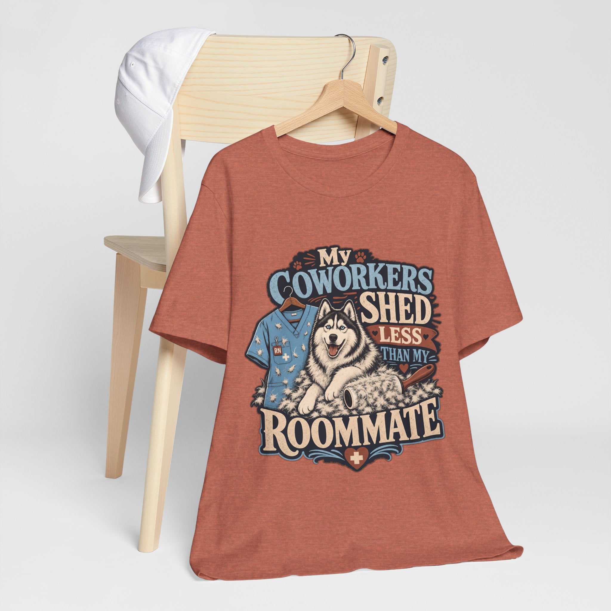 "My Coworkers Shed Less Than My Roommate" Nurse T-Shirt — Dog Mom Nurse Graphic Tee