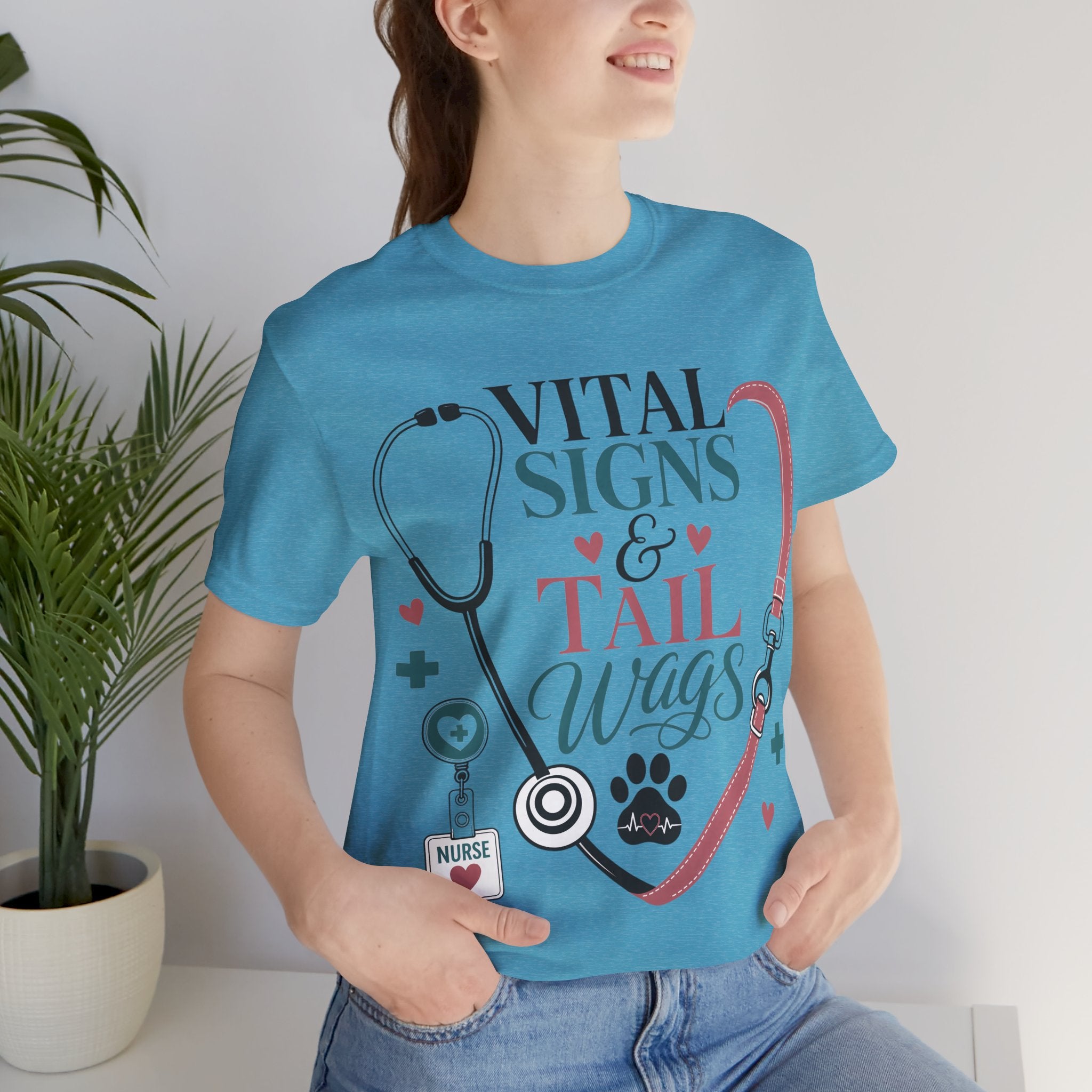 Vital Signs & Tail Wags Tee - Nurse Vet Stethoscope Paw Print T-Shirt