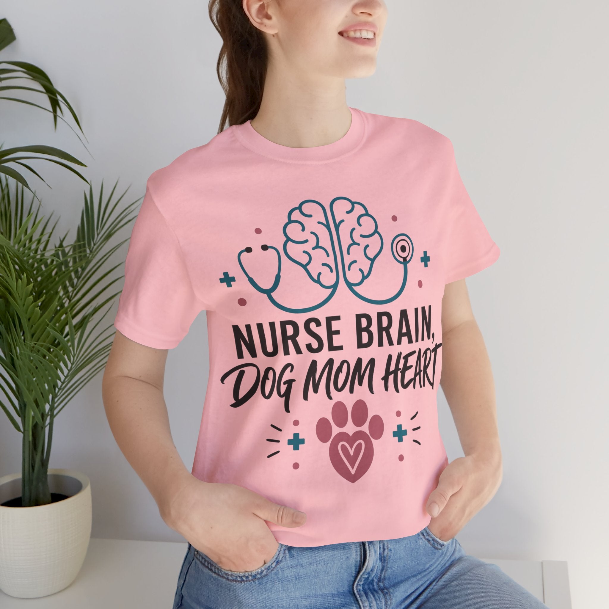 Nurse Brain Dog Mom Heart T‑Shirt - Cute Nurse & Dog Mom Graphic Tee