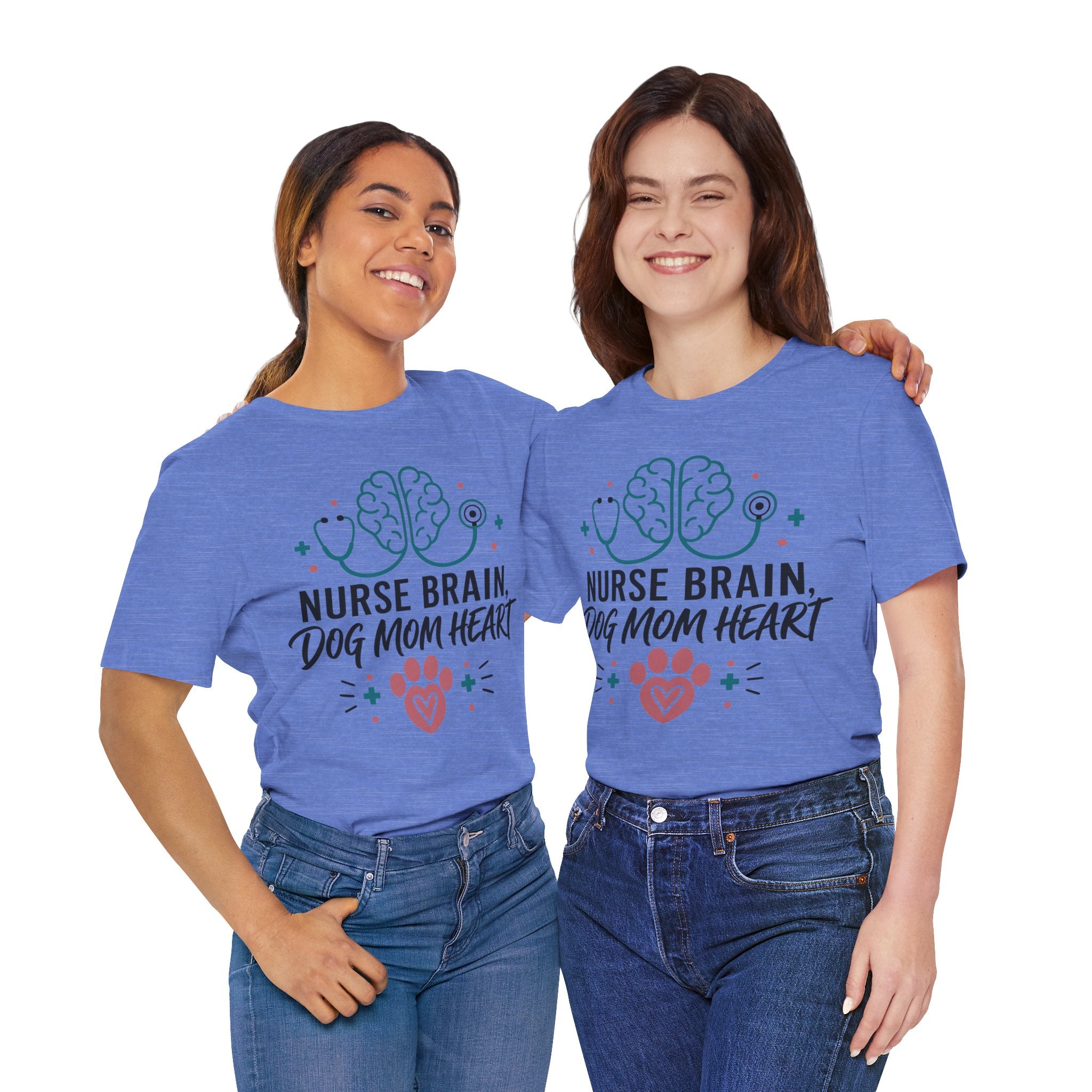 Nurse Brain Dog Mom Heart T‑Shirt - Cute Nurse & Dog Mom Graphic Tee