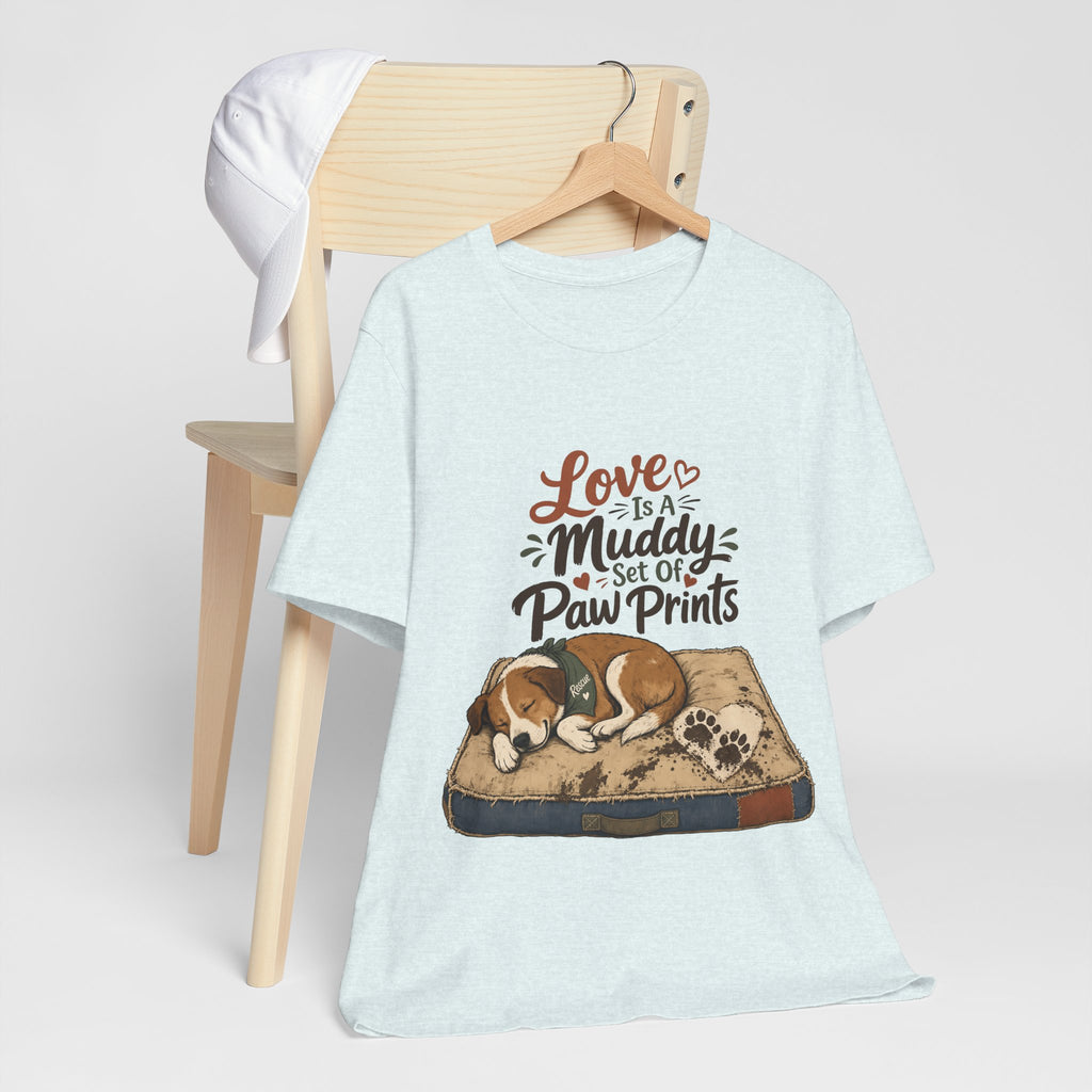 "Love Is A Muddy Set Of Paw Prints" Dog Lover T-Shirt — Dog Mom Graphic Tee