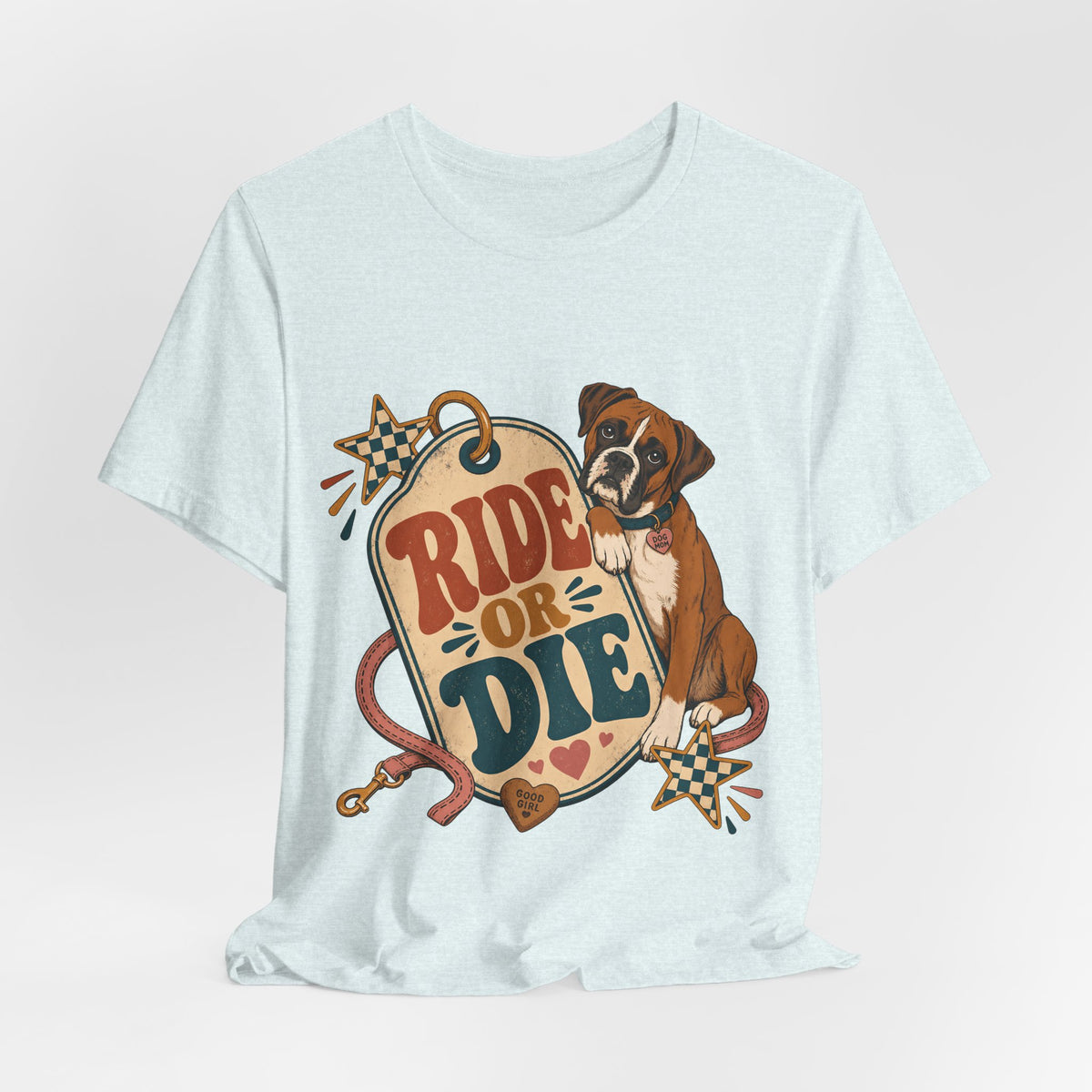 "Ride or Die" — Retro Boxer Dog Mom T-Shirt
