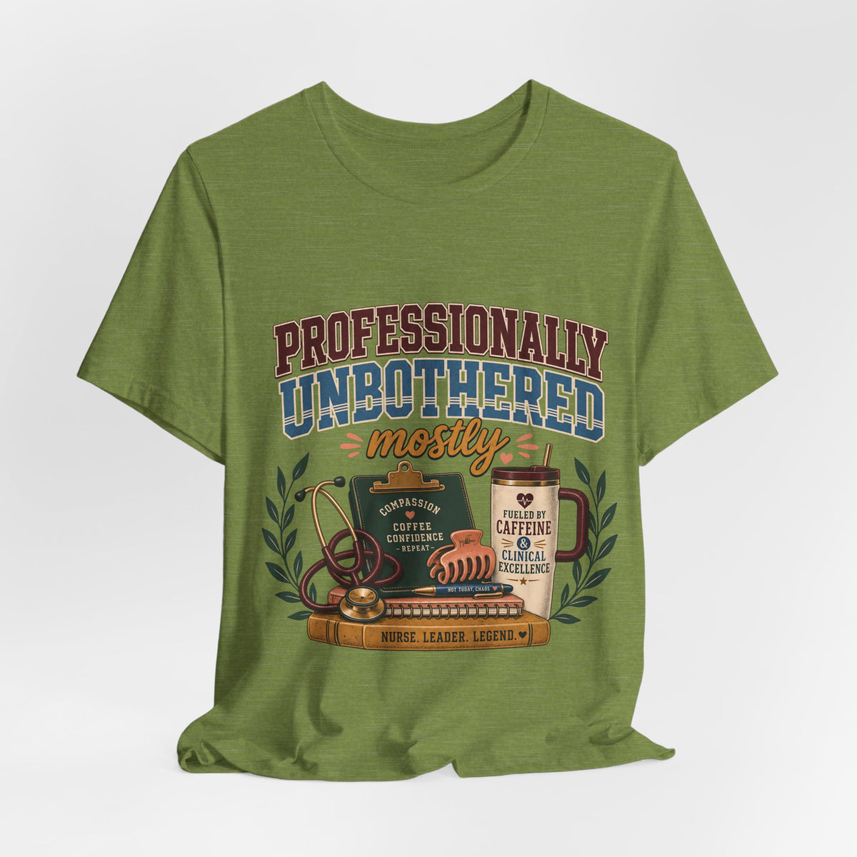 "Professionally Unbothered, Mostly" Nurse T-Shirt — Funny Nurse Graphic Tee