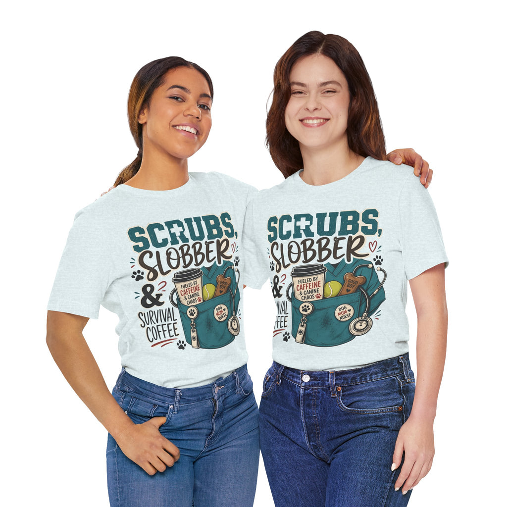 Scrubs, Slobber & Survival Coffee Tee — Funny Vet Nurse Shirt